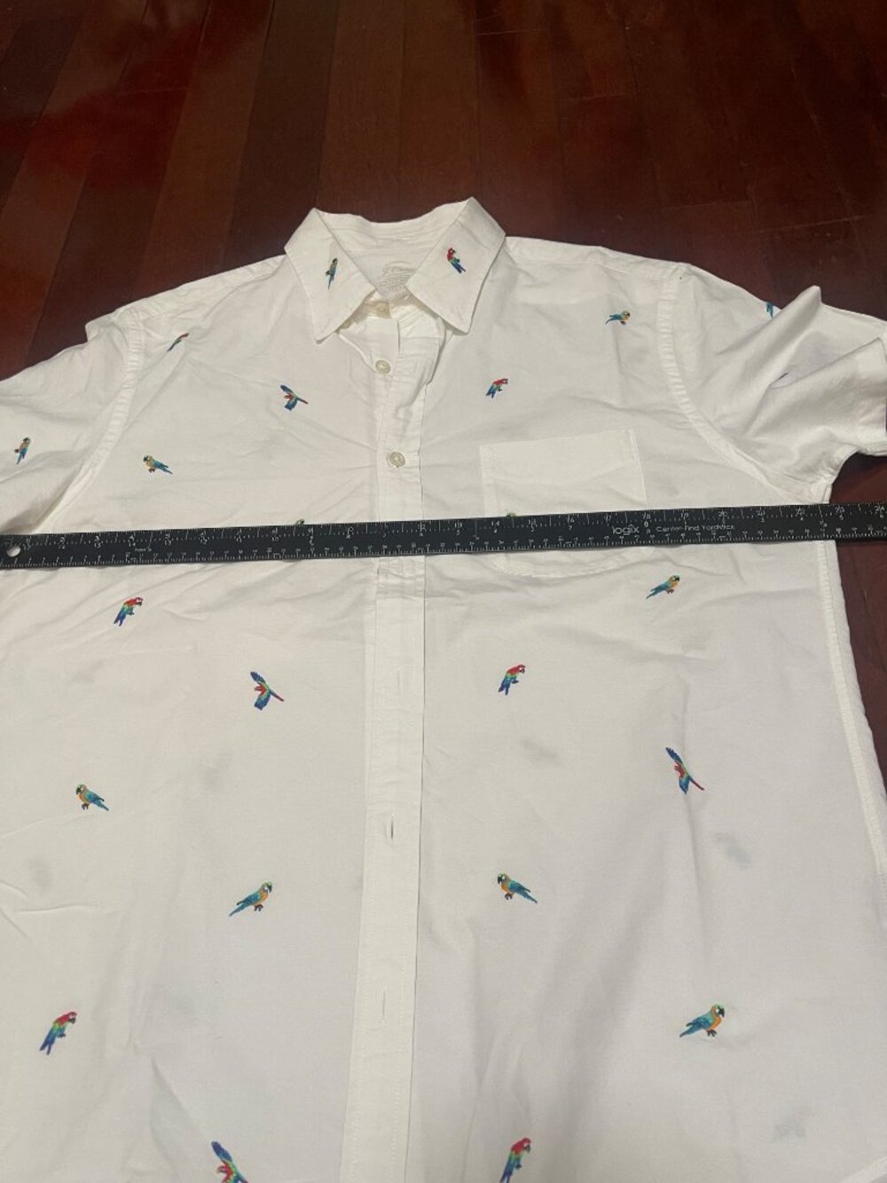 J.Crew Factory Embroidered Parrot Cotton Button Up Shirt  White Large - Picture 2 of 7